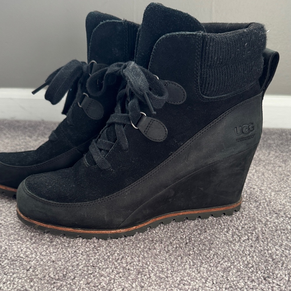 UGG Women's Black Suede Wedge Boots